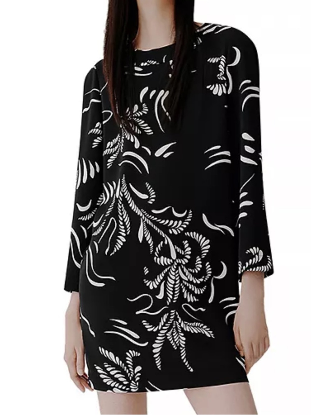 Marella Art.365 Cappa Black + White Printed Shift Mini Dress, Nwt, Size 8